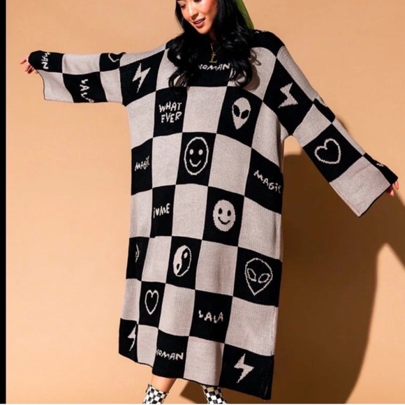 Dressed in LALA Checkered Sweater Dress - Size S/M - Picture 2 of 7